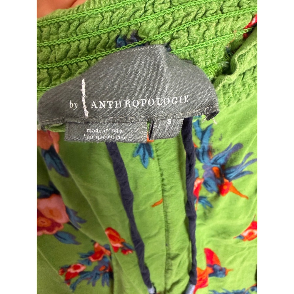 Anthropologie Tropical Bird Floral Smocked Wide Leg Pants Green Size S - Picture 2 of 12